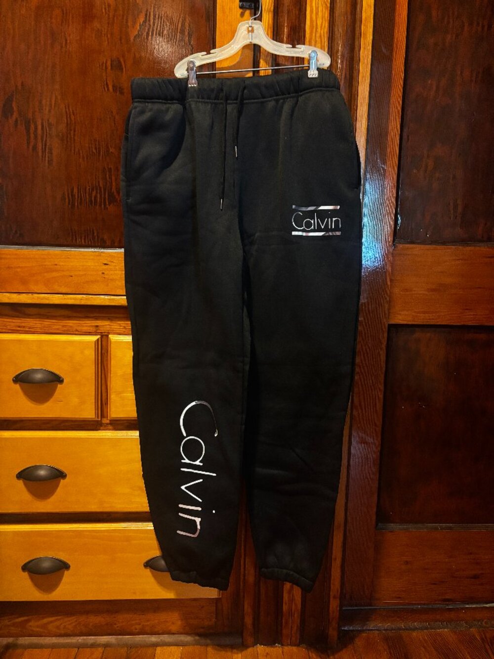 Women's Black Sweatpants w/ 'Calvin' White Letter Print Size XL Brand New